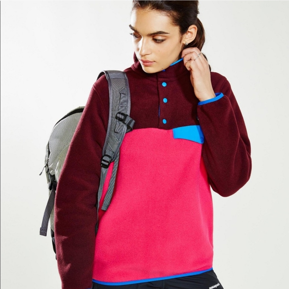 Patagonia Synchilla Snap-T Fleece Jacket in Pink Maroon Royal Blue Size Medium